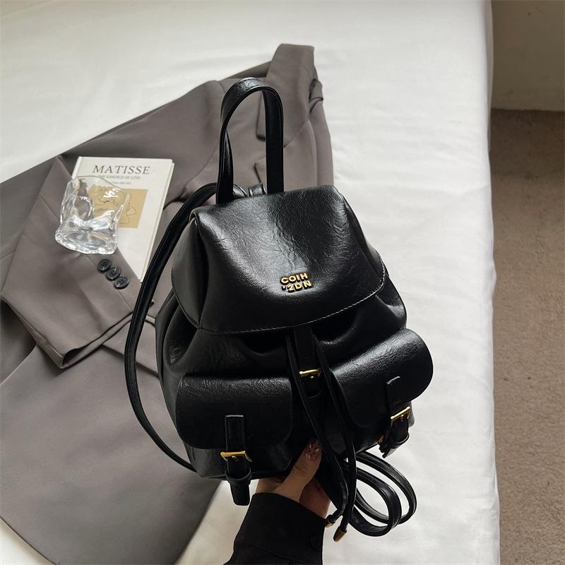 

Винтажная текстура, портативная сумка-ведро, женская сумка, 2025, осень, новая, рюкзак большой вместимости, повседневный школьный рюкзак чёрный