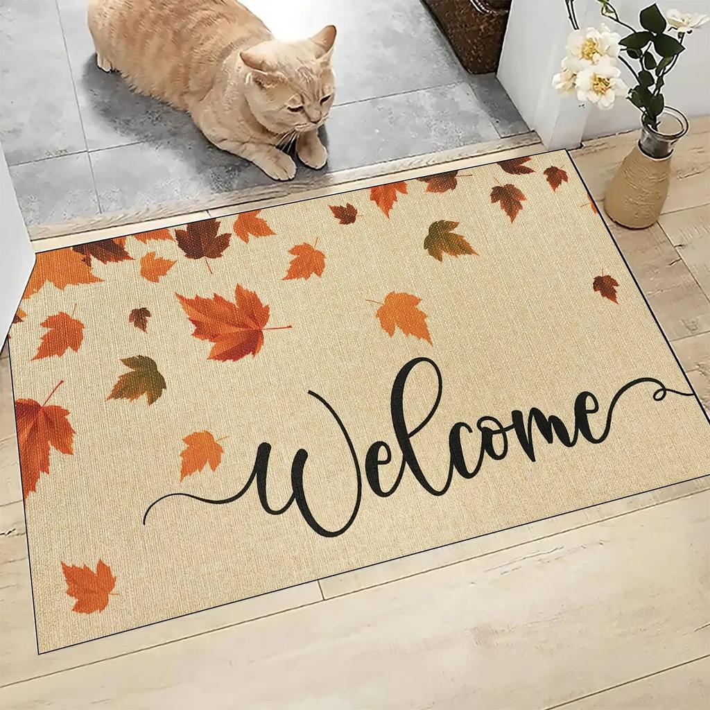 Larch Welcomes Entrance Door Carpet, Crystal Velvet Bathroom Floor Mats,Rug For Bedroom,Farm Autumn Decoration Carpet