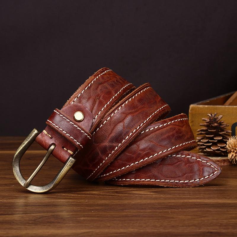 Thickened Personalized Trend Retro Rough Pattern Belt Men'S Leather Pin Buckle First Layer Cowhide Tree Pattern Jeans Belt Men'S