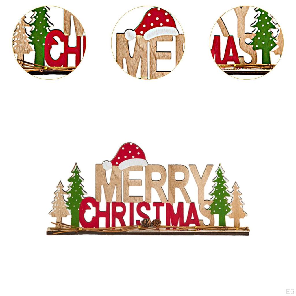 Christmas English Letter Board Wood Sign Wooden Desk Ornament for Kitchen