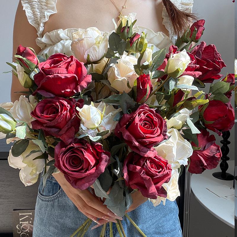 Liu Yifei Inspired Dried Flower Oil Painting - Artificial Rose Bouquet for Living Room or Dining Table Decor