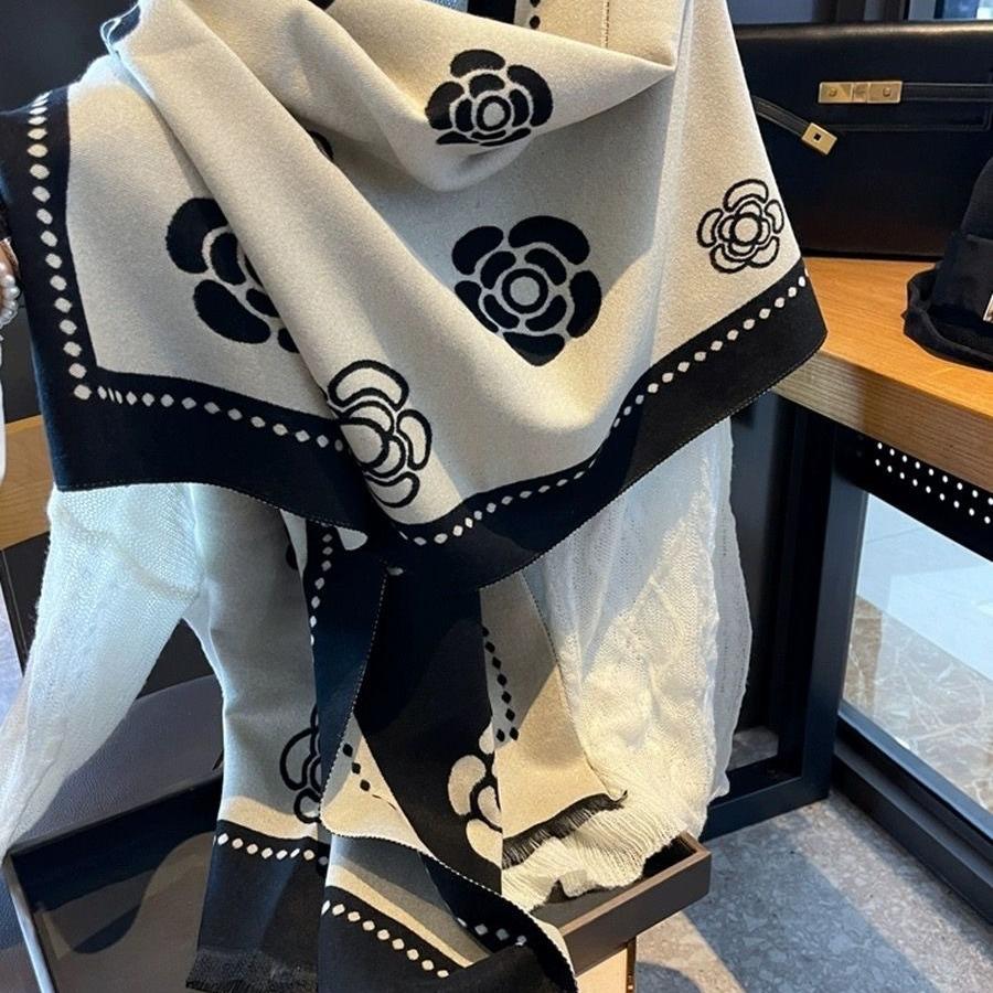 New Classic High End Camellia Scarf for Women Warm Student Decorative Gift Shawl Versatile