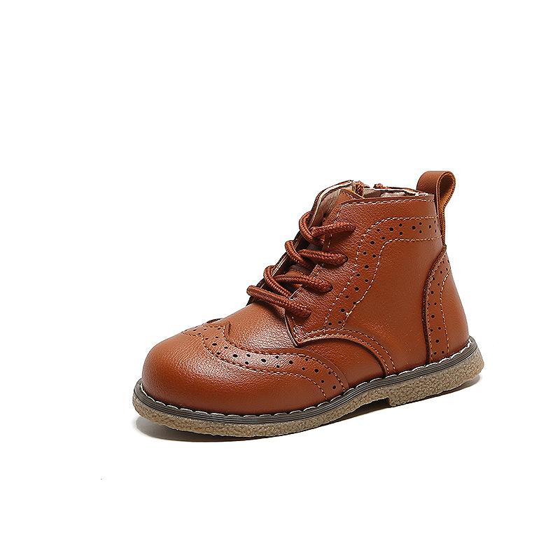 Children Leather Boots Autumn Boys Handsome School Boots Girls  Retro Side Zipper Short Boots Baby Soft Casual Shoes