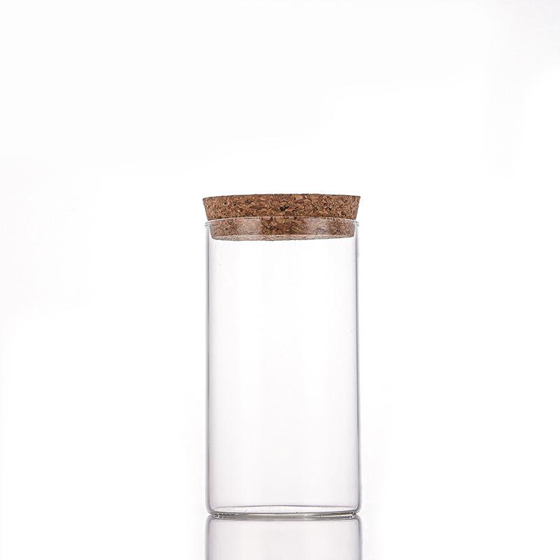 Glass Tube Storage Canister with Wooden Stopper, Rubber Seal, 65mm Opening - Ideal for Tea, Spices, Collectibles