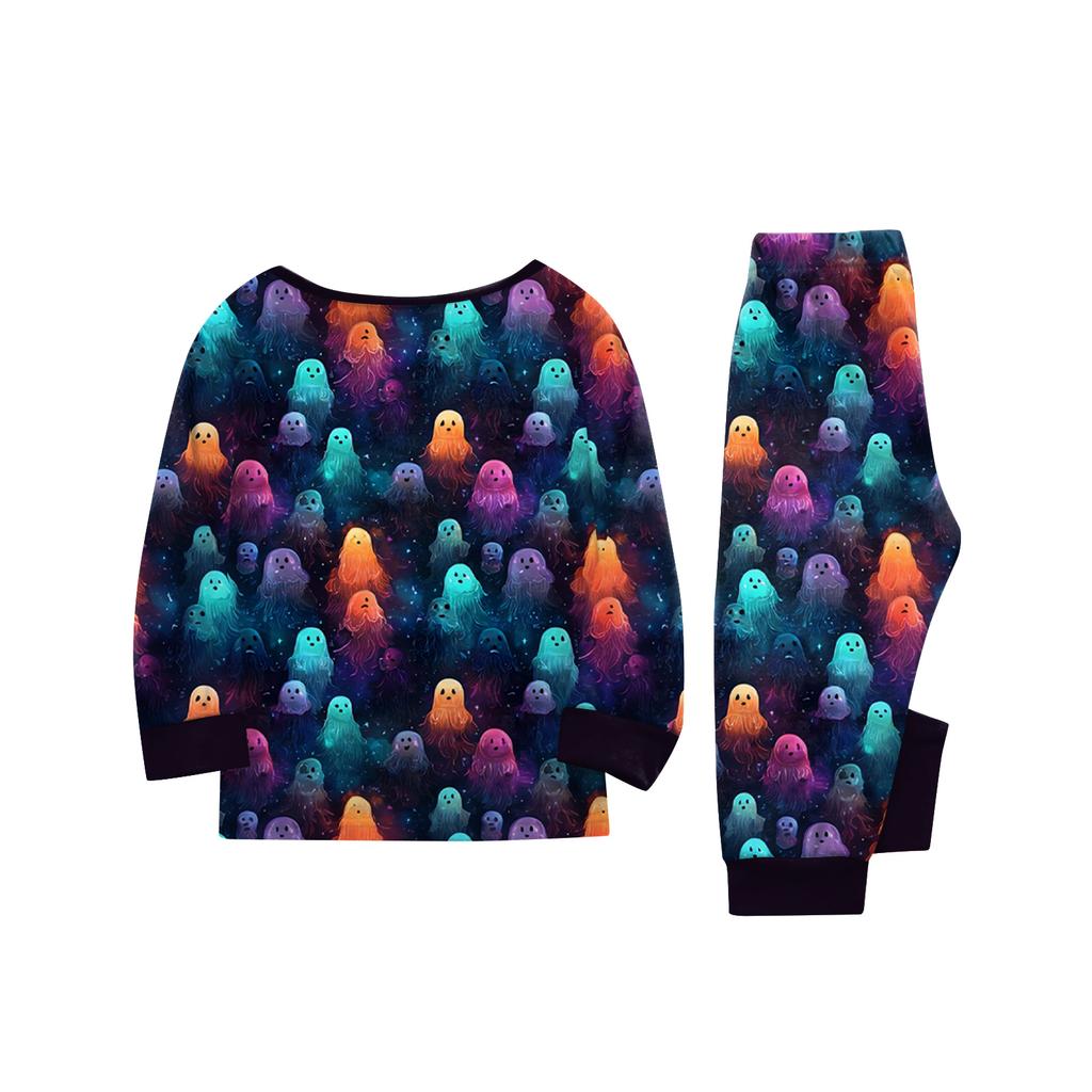 Family Matching Halloween Print Loungewear Set with Long Sleeve Top and Pants for Couples and Kids