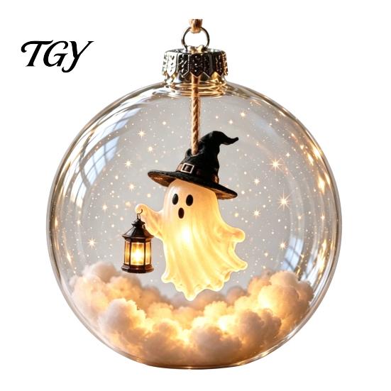 Outdoor Festive Party Supplies Halloween Glowing Sphere, Lighted Clear Ball Ornament, Cute Witch Bedroom Ceiling Ornament Cat, LED Hanging Decoration