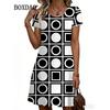 Simple Fashion Women's O-Neck A-Line Dress Striped Dot 3D Print Women's Dress Summer Loose Elegant Women's Short-Sleeve Dresses