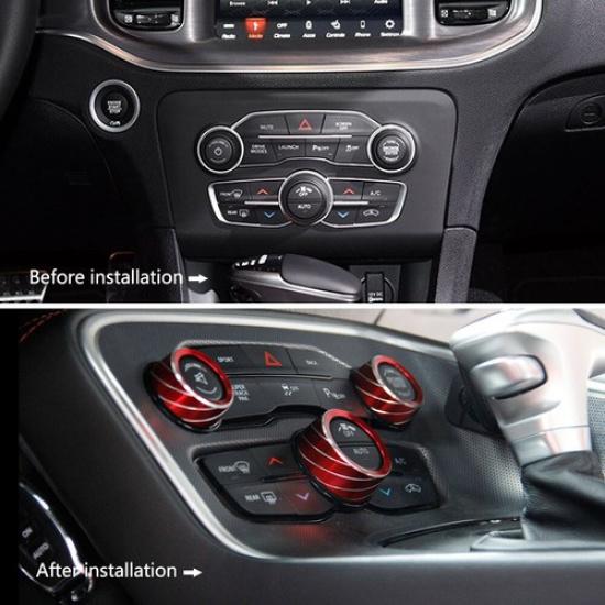 Red Aluminum Air Conditioner CD Button Knob Ring Cover Trim for Dodge Charger