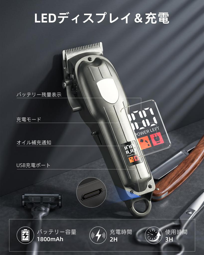[Amazon.co.jp Exclusive] Electric Hair Clipper, Professional Hair Trimmer [4-Stage Cutting Height Adjustment, Japanese-Made Blades, High-Functioning P