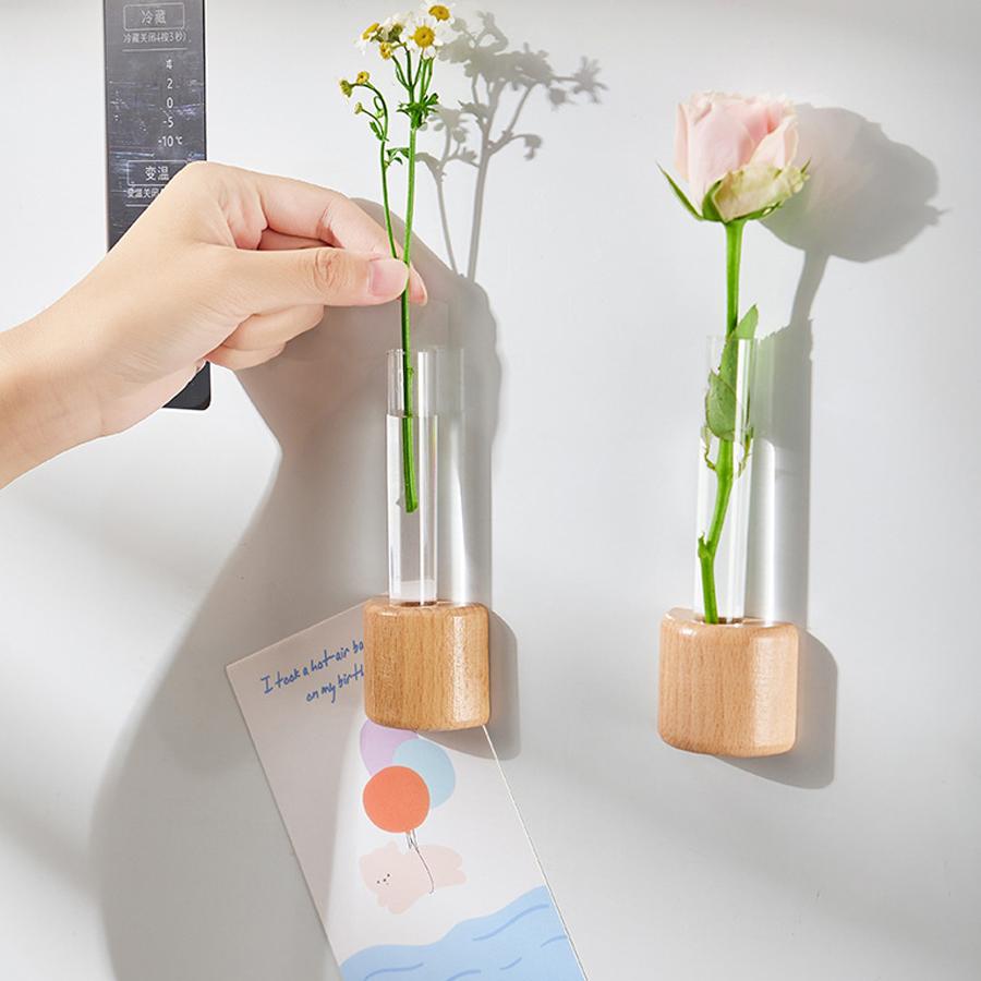 1/2 STÜCK Massivholz Kühlschrankmagnete Magnetisches Reagenzglas Vase Blumenarrangement Kreative Dekoration Wandbehang Wandvase