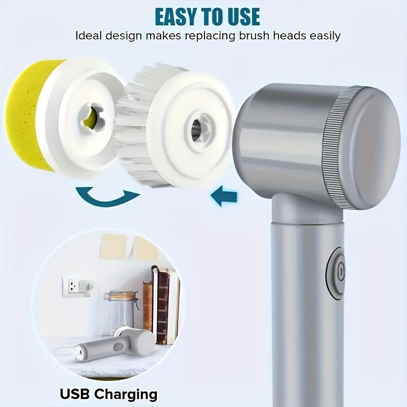 Electric Cleaning Brush with 5 Brush Heads, USB Rechargeable, 500mAh, Handheld Cleaner, Portable and Compact