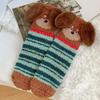 Cartoon Sausage Dog Coral Fleece Socks For Women Middle Tube Thickened Sleep Socks Home Floor Socks
