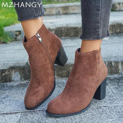 Fashion Women Suede Ankle Boots Elegant High Heels Shoes Woman 2025 Trend Fashion Winter Fashion Retro Pumps Snow Chelsea Boots Mujer