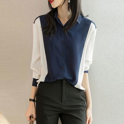 Chiffon Professional Dress Shirt Color Blocked Autumn Women's High-end Shirt Long Sleeved Top Temperament Small Shirt Blouses & Shirts