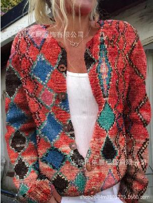 2026 Foreign Trade New 3D Digital Printing Cardigan Knitted Jacket Women's Clothing Early Spring and Autumn Factory Wholesale