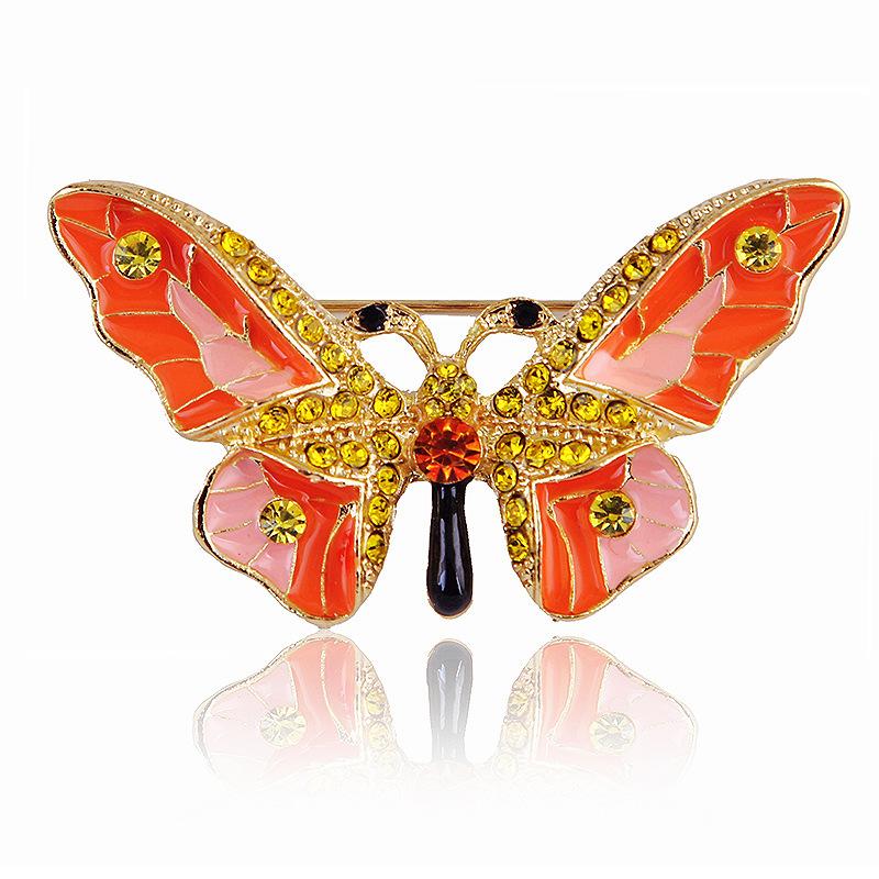 Broche Papillon Strass Émail Peint Alliage Épinglette pour Accessoires Vêtements Femme