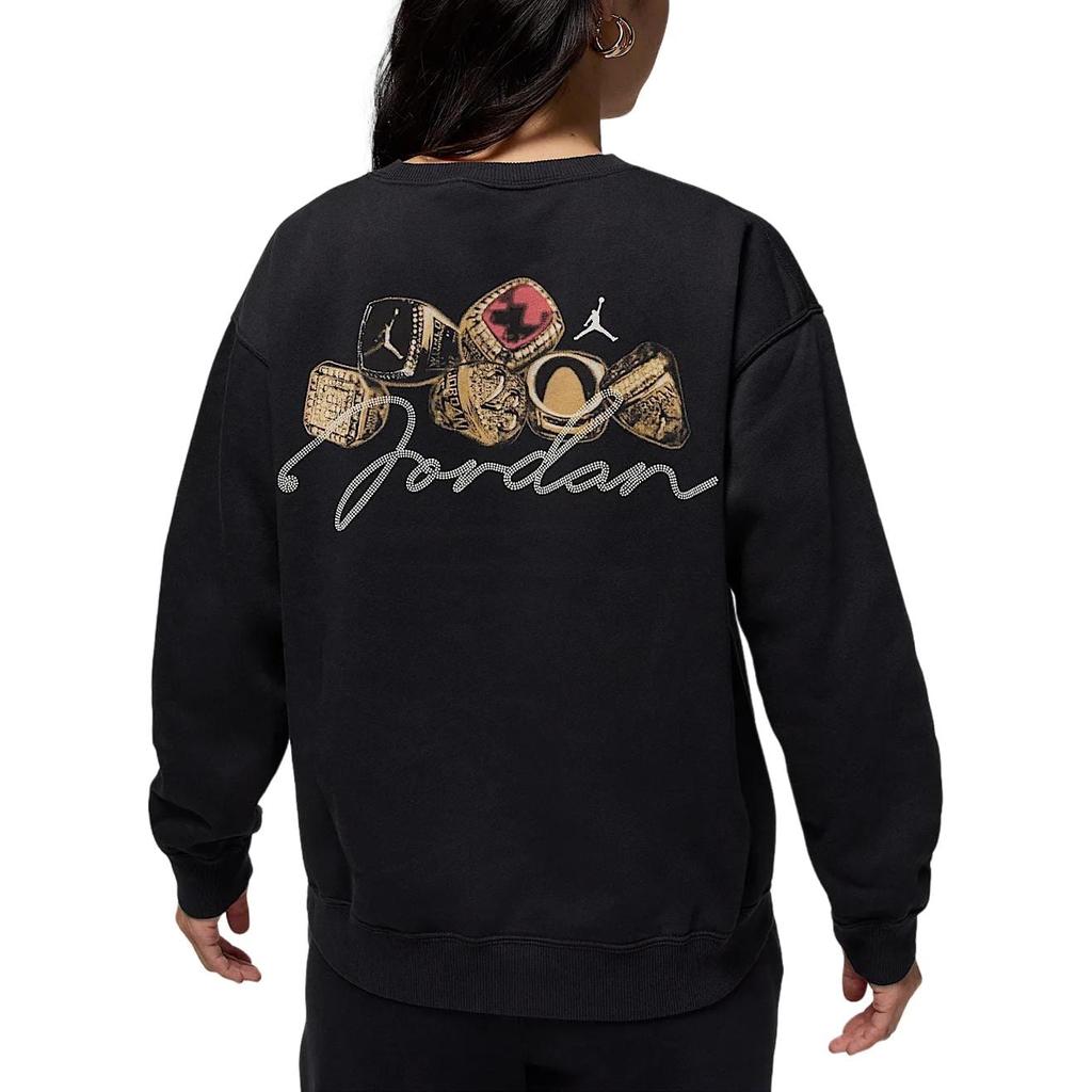 Jordan Brooklyn Fleece Lined Knitted Fabric Crew Neck Sports Long Sleeved Sweatshirt Women's Black/Sail White HJ0206-010