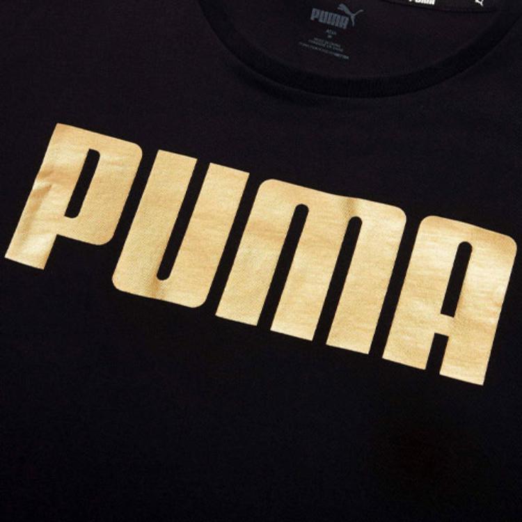 Puma Tricou casual cu mânecă scurtă cu gât rotund Topuri pentru femei Negru Auriu 584427-51