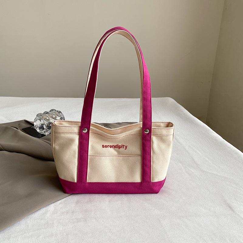 Fashion letter embroidery casual tote canvas bag 2025 new versatile texture shoulder bag bag