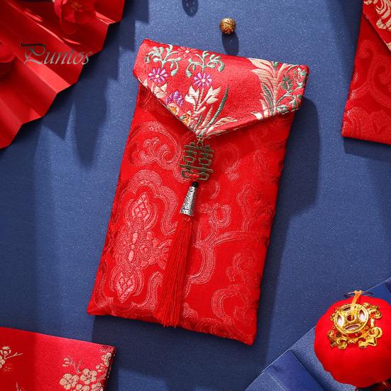 Chinese Red Envelope Embroidered Satin Cash Envelope Lucky Money Envelope Pocket for Wedding Spring Festival Banknotes Gift
