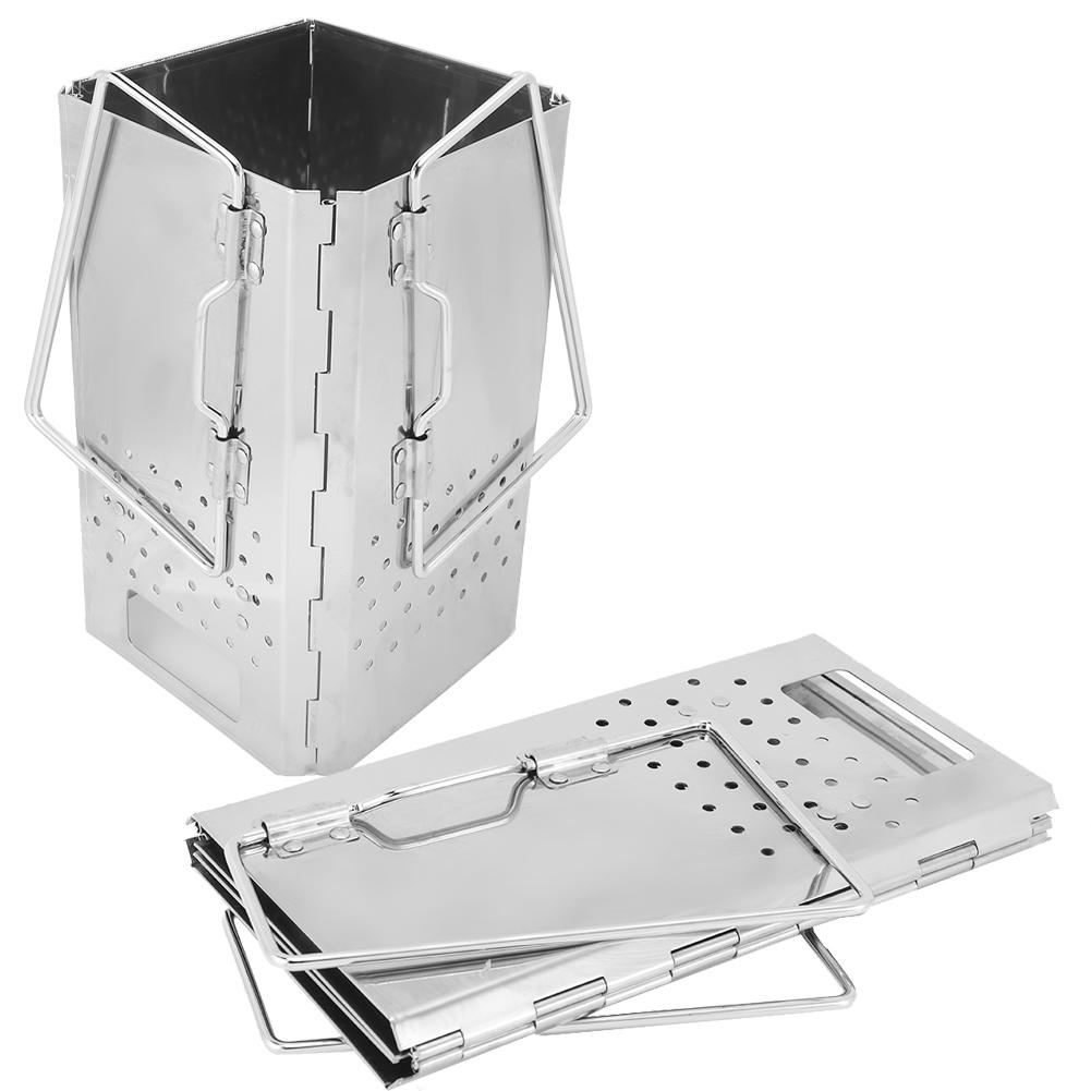 Edelstahl Klappbarer Barbecue Grill Tragbarer Holzkohle Holzofen für Camping Garten Outdoor