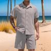 Completo Due Pezzi da Uomo: Camicia a Maniche Corte con Collo Cuban Texturizzato e Bottoni e Pantaloncini con Coulisse