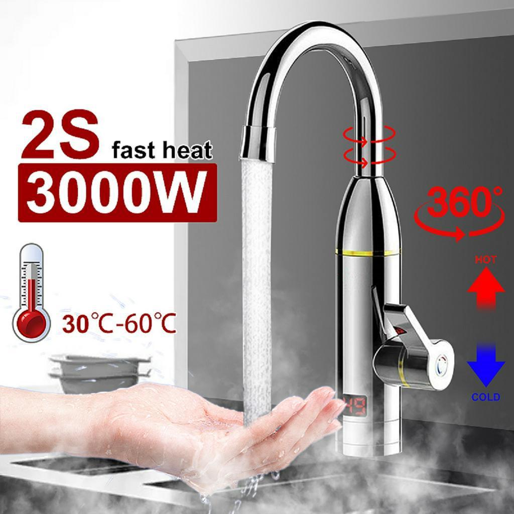 220V 50HZ 3000W Instant Electric Faucet Tap Hot Water Heater Home Stainless Steel Under Inflow LED Display Bathroom Kitchen