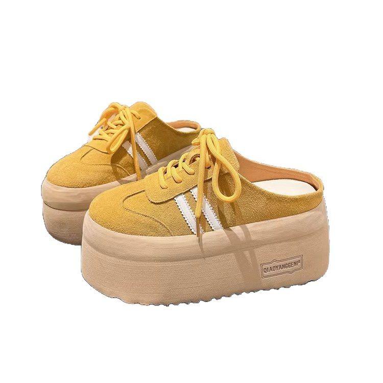 European matte lace-up bag head half slippers, small thick-soled muffin to increase the height, lazy Boken shoes, women's shoes, shoes