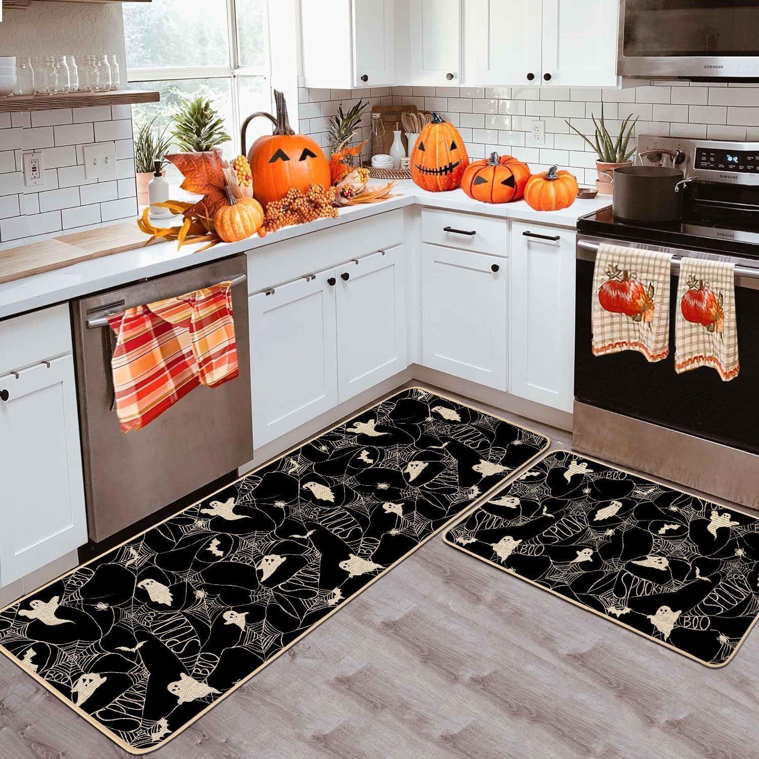 

VIKAMA 2pcs Halloween Decorative Carpet, Kitchen Oil-Absorbing and Dirt-Resistant Floor Mat, Entrance Door Mat, Corridor Carpet 40x60and40x120cm