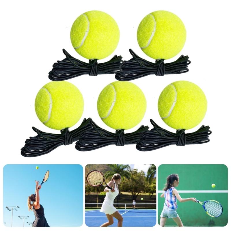 5Pcs Tennis Training Balls with String Tennis Trainer Balls Rebounds Practice Balls for Indoor and Outdoor Tennis Practice