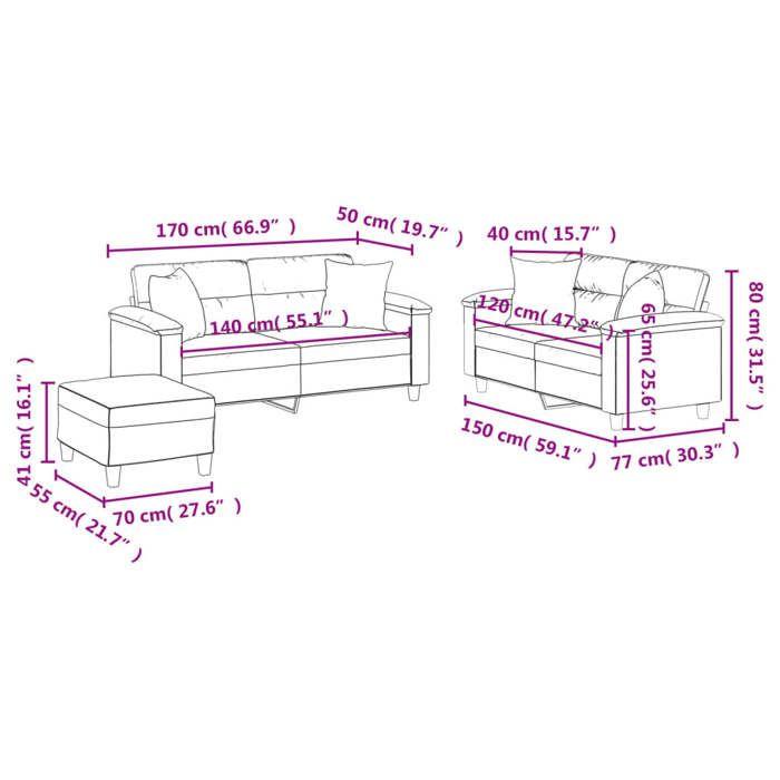 VidaXL Ensemble de Canapés avec Coussins 3 pcs, Canapés avec Accoudoirs et Dossier, Ensemble de Meubles avec Repose-pied 3202337