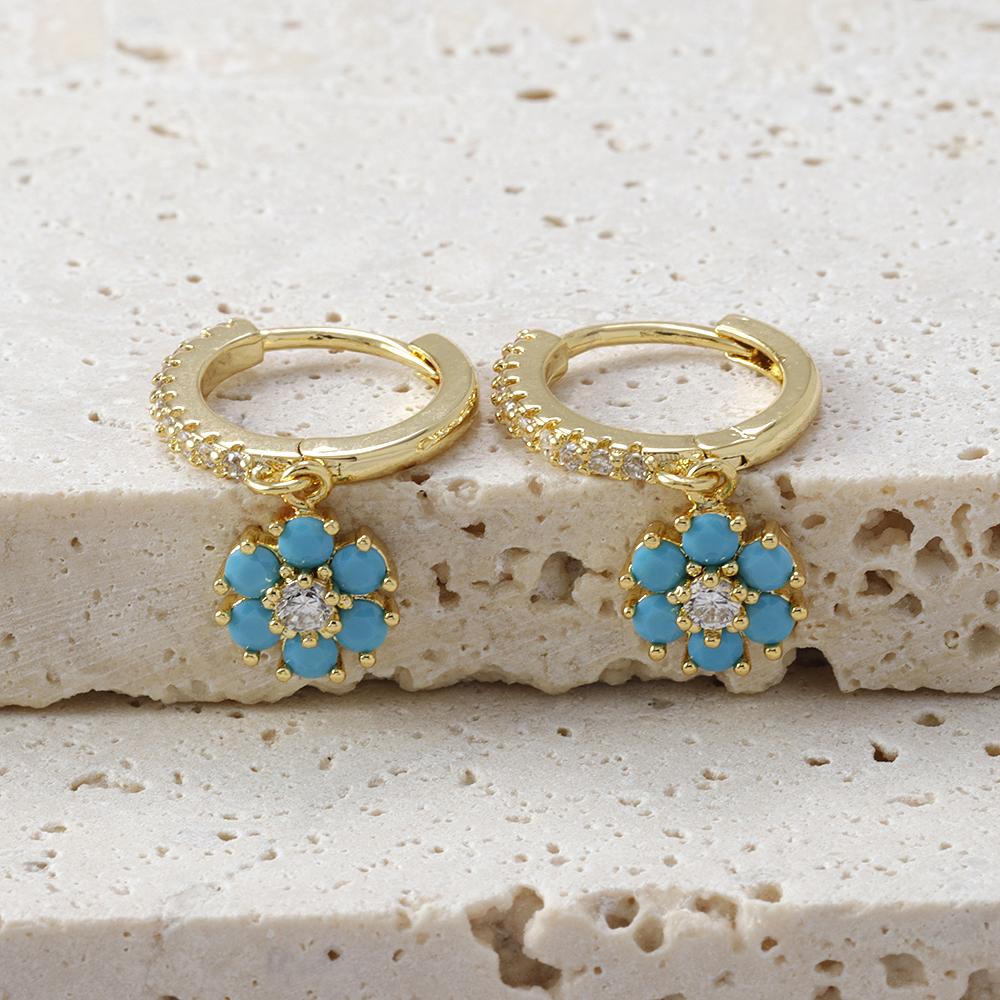 Fashion Stainless Steel Flower Zircon Drop Earrings For Women French Light Luxury Pendant Exquisite Earrings Christmas Jewelry