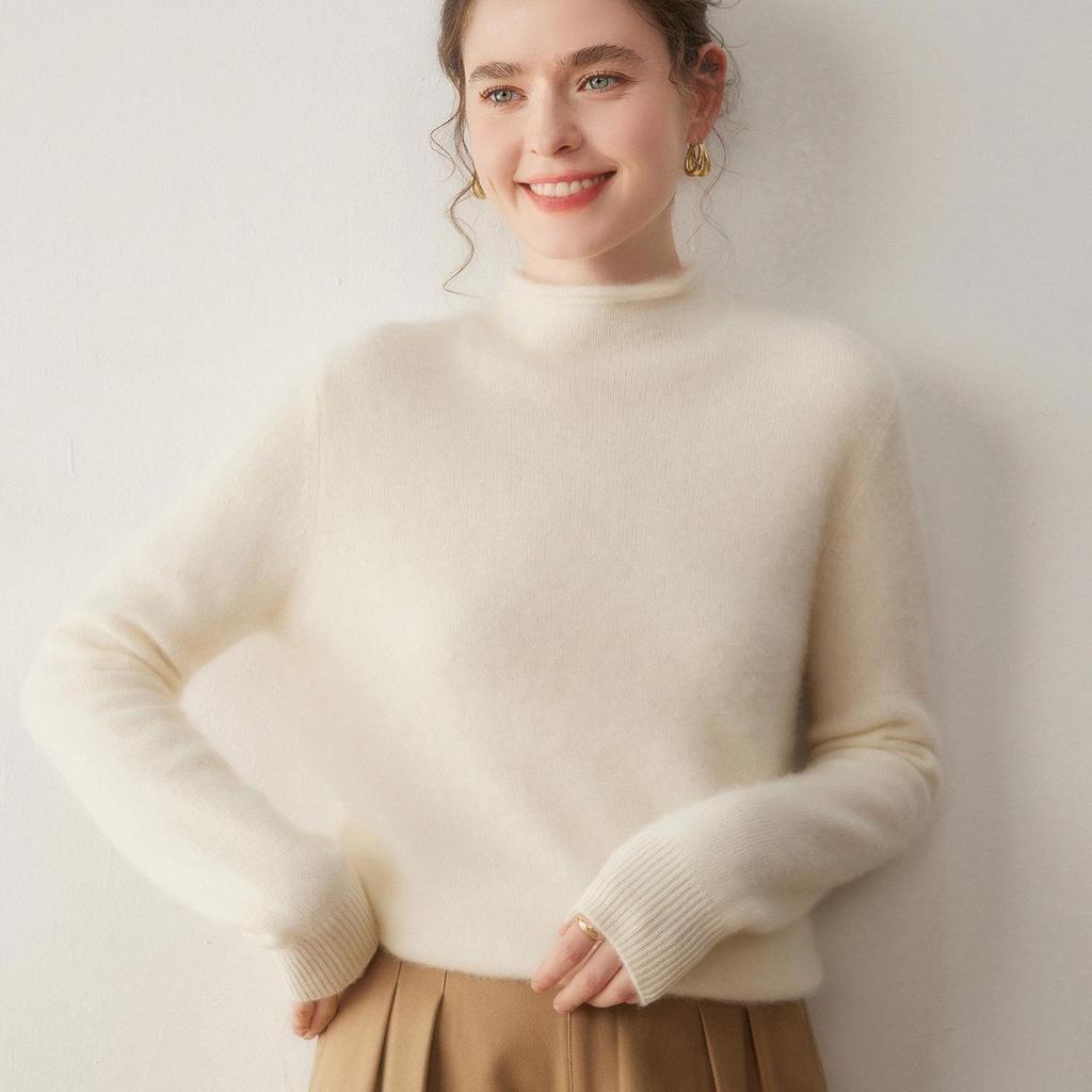 Soft & Cozy Double-Strand Thickened Baby Cashmere Pullover Sweater for Women - Half-High Neck Knit, Perfect for Autumn & Winter