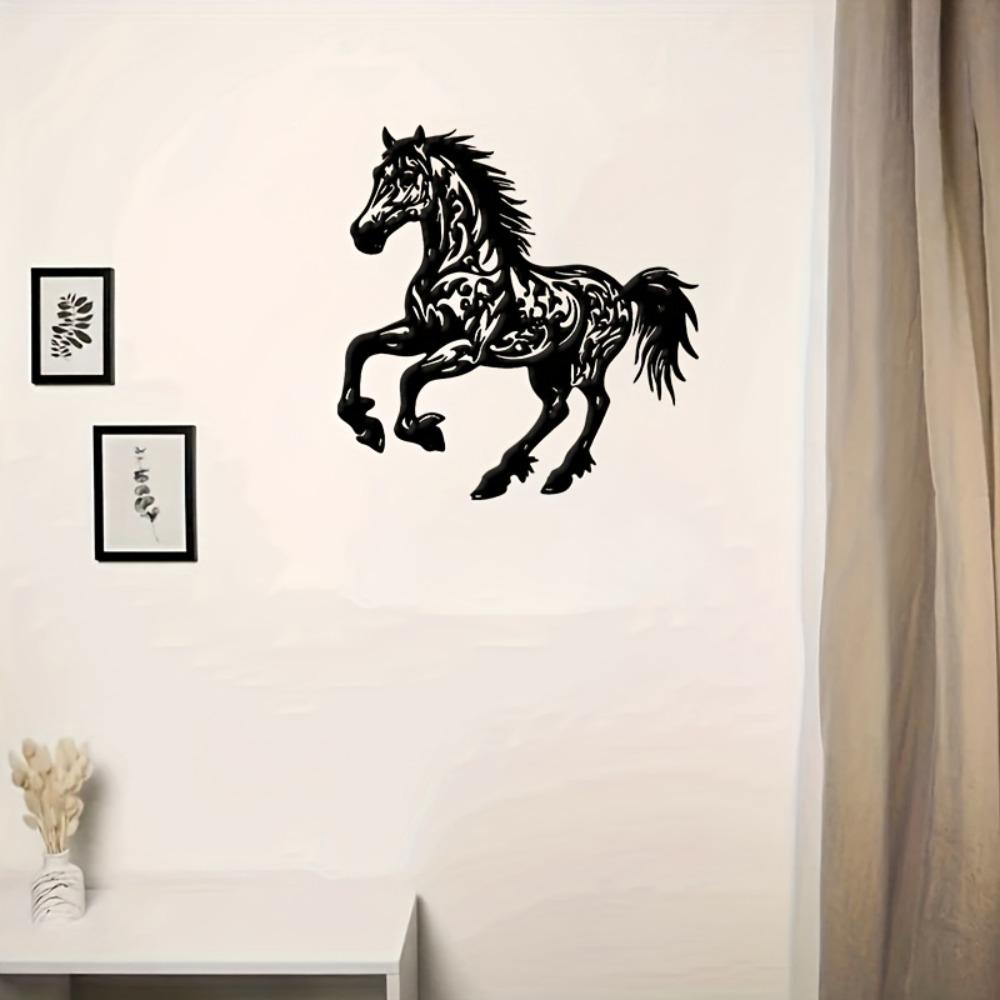 Metal Horse Wall Art, Tribal Tattoo Design, Black Sculpture, Cultural Decor for Coffee Shop Bar, Gift for Friend