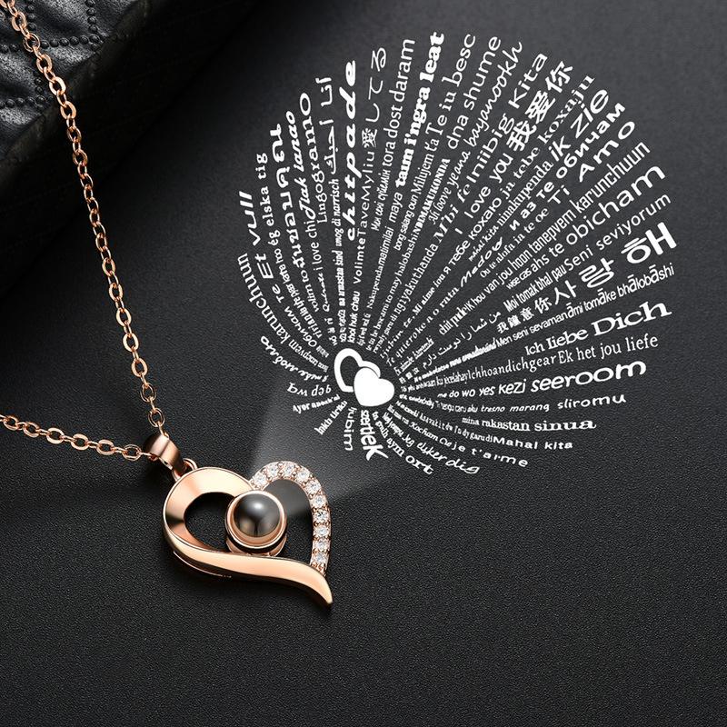 Necklace Pendant Projection Letter Necklace100 Languages "I Love You" Necklace Jewelry For Lover/Girlfriend Cute Accessories 1PC