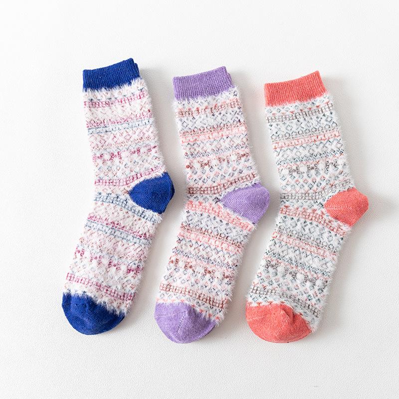 3 Pairs of Winter New Female Imitation Mink Cashmere Thick Warm Rabbit Wool Tube Socks