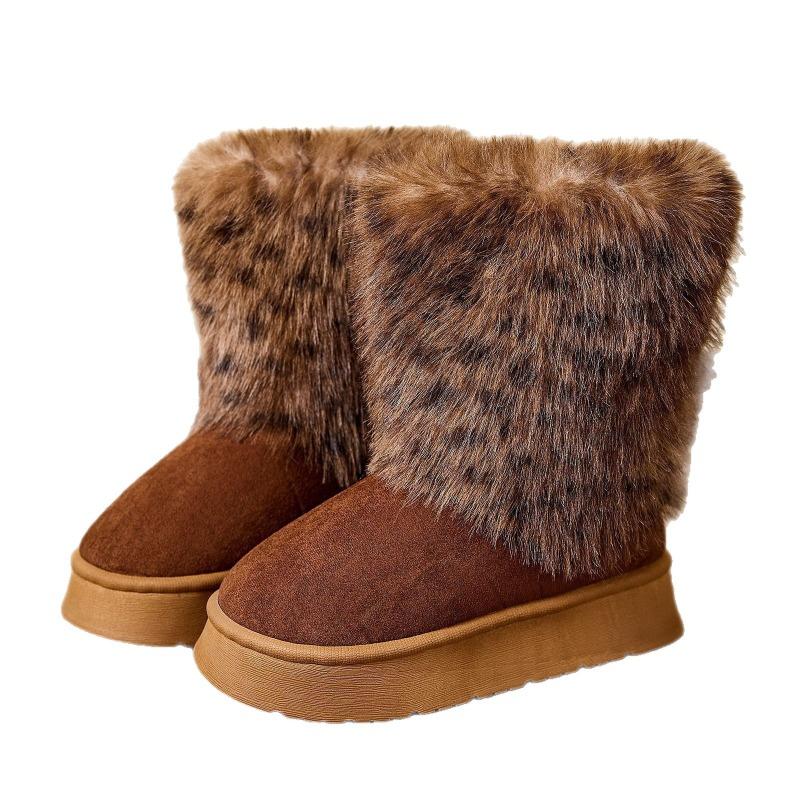 New hot-selling women's leopard print snow boots, plush and thickened thermal cotton slippers, plush cotton shoes.