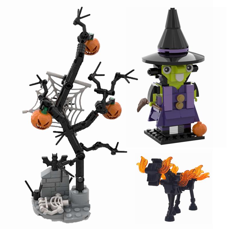 Halloween Blocks Gifts Wizard Ghost Horse Pumpkin MOC Bricks Building Blocks Toys for Children Christmas Gift