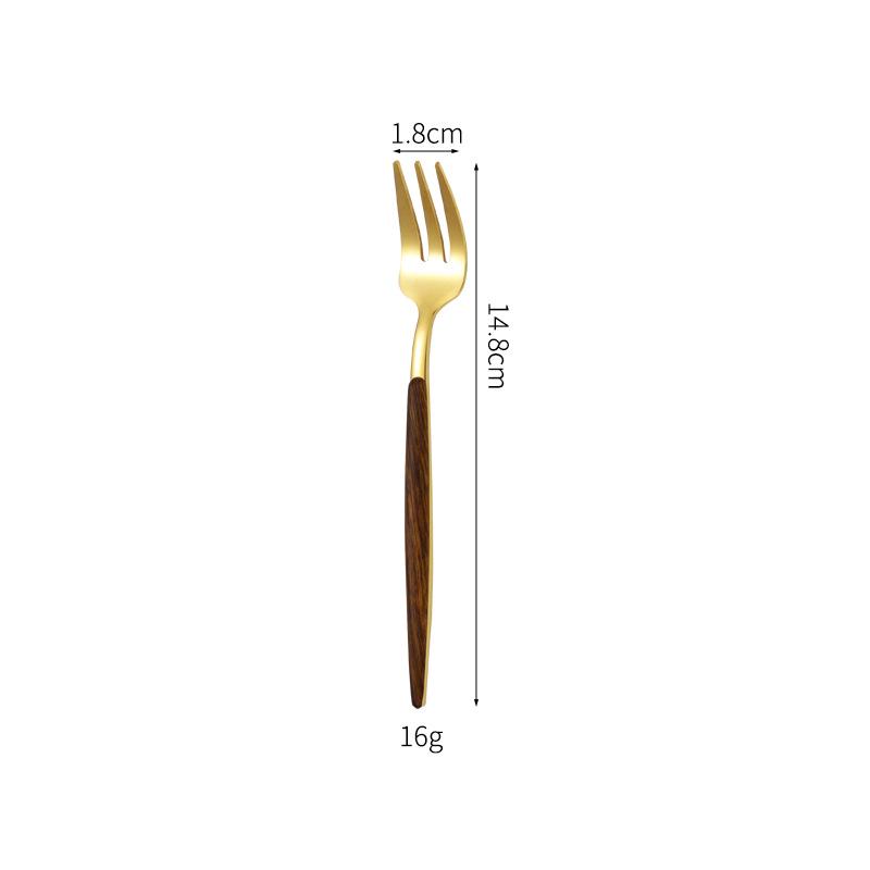 Stainless Steel Western Cutlery Set with Wood-Style Handles - Knife, Fork, Spoon, Steak Knife, Dessert Spoon, Titanium Plated