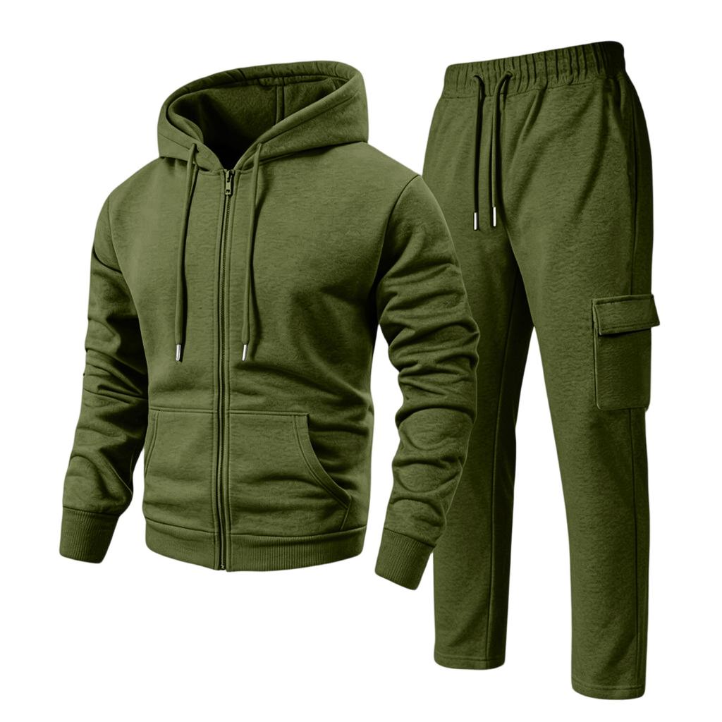 Men's Hoodie and Cargo Jogger Pants 2-Piece Set Casual Sportswear Suit for Outdoor Activities