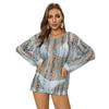 New Beach-style Laid-back Knitted Sweater, Cut-out Loose Sun-protective Shirt, Long-sleeved Printed Hip-hugging Blouse, Women's Top