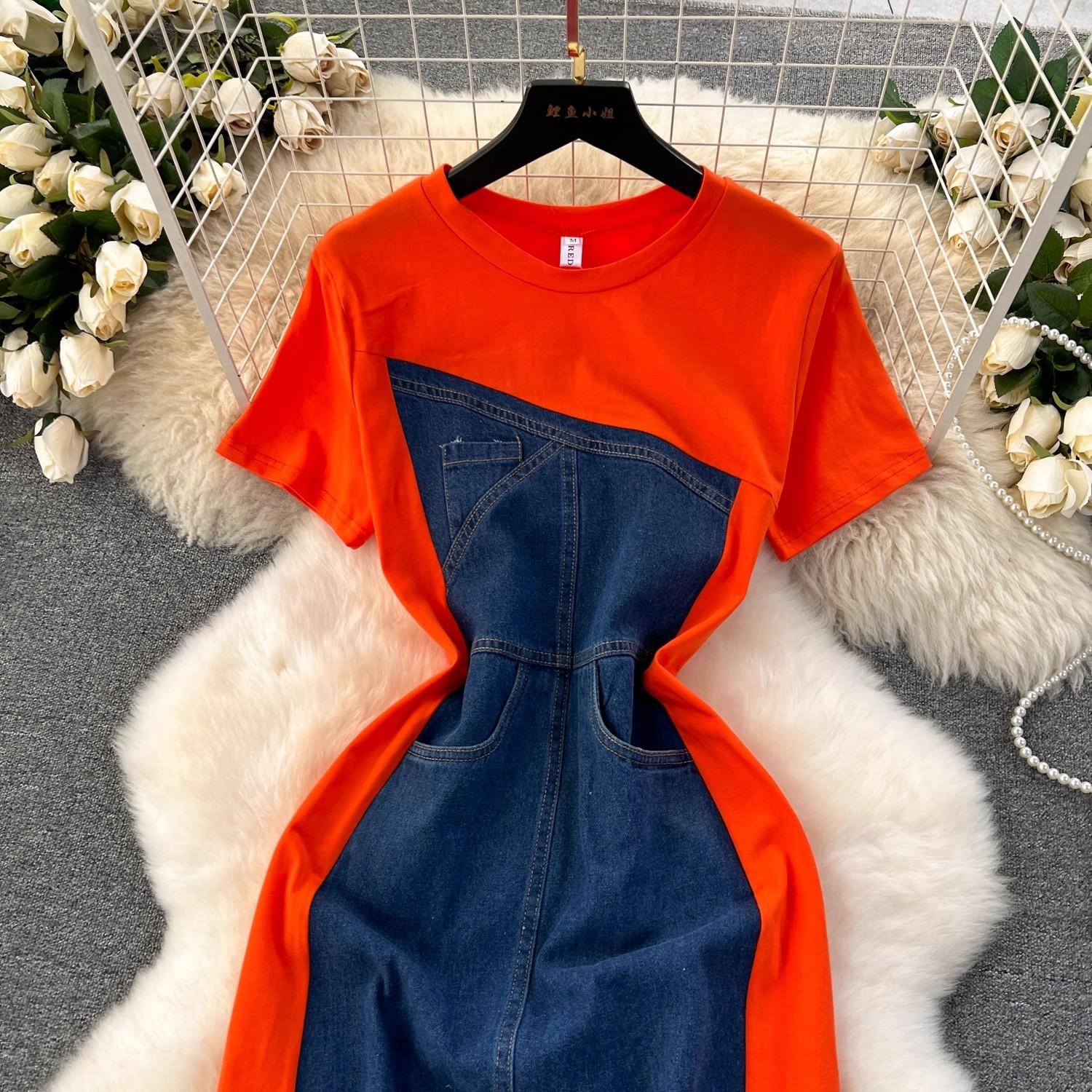 Летнее повседневное длинное джинсовое платье женское лоскутное дизайнерское джинсовое — фото 13