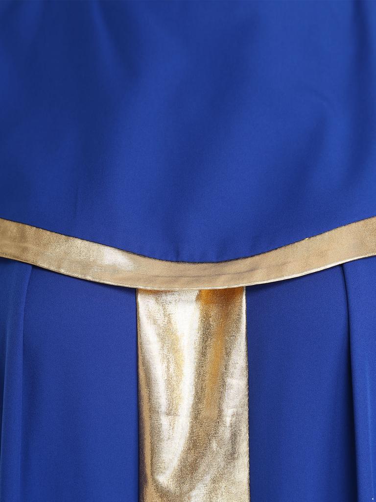Complete Priest Cleric Costume Robe for Women S-XXL: Mock Neck Cassock with Metallic Patchwork Collar & Flared Sleeves