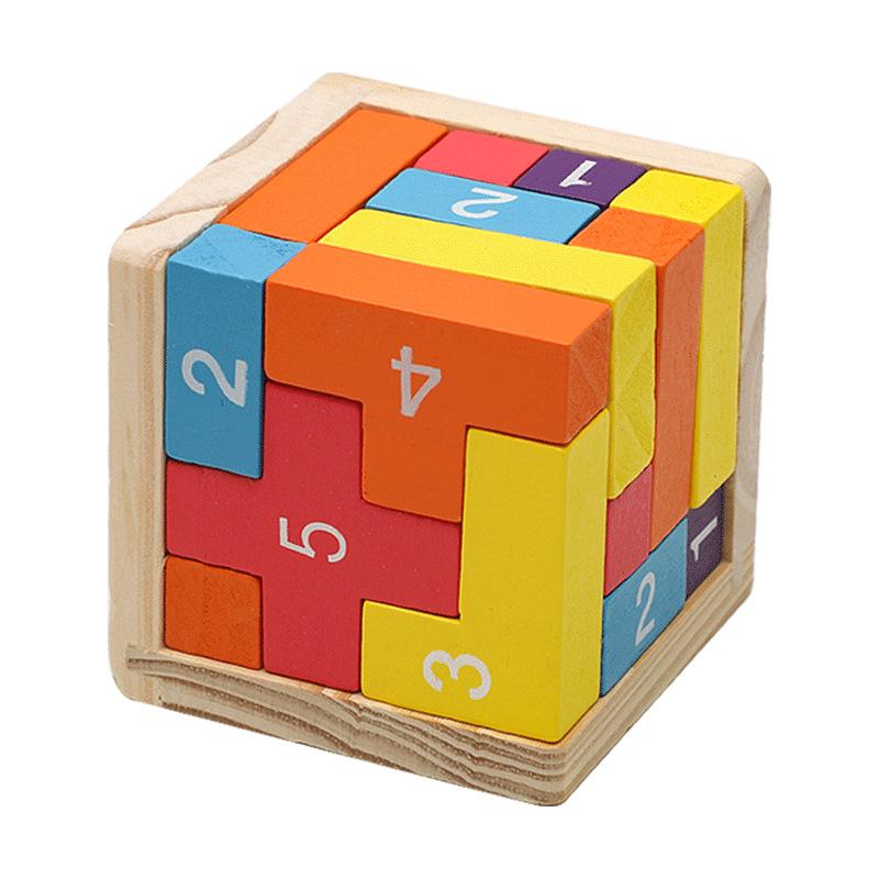 Colorful Wooden Blocks Puzzles,Classic Luban Lock Cube 3D Puzzle Toys, Intellectual Game for Children and Adults