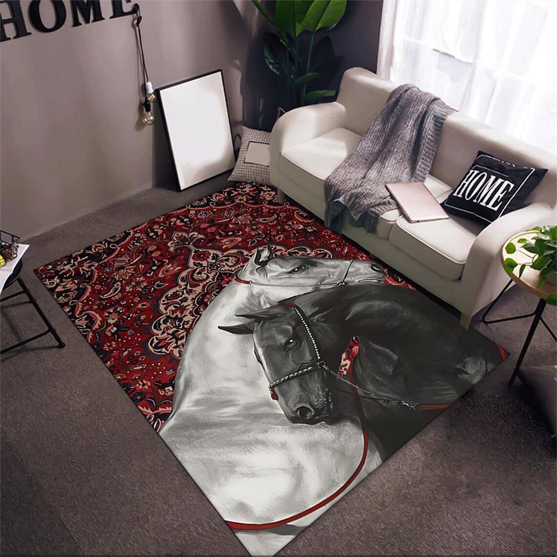 1pc Elegant Horse Print Area Rug, Crystal Velvet, Soft Non-Slip Polyester Mat,  Polyester Rectangle Rug for Living