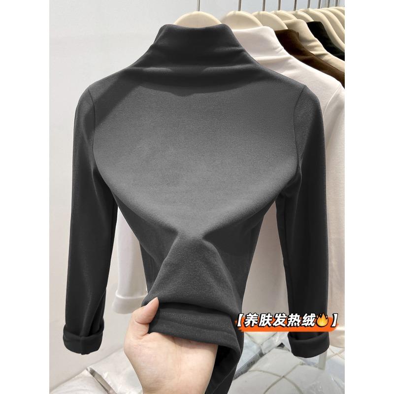 Double-sided German Velvet Inner Top Women's Spring Semi-turtleneck Long-sleeved Shirt Temperament Versatile High-end Bottoming Shirt