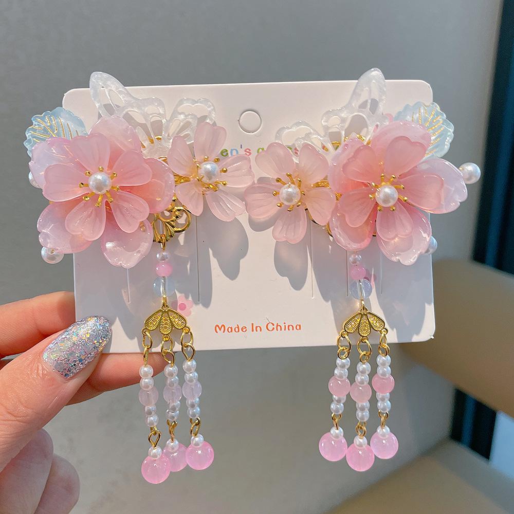 Children's Hanfu Hair Accessories: Girls' Tassel Flower Fairy Clips for Costume