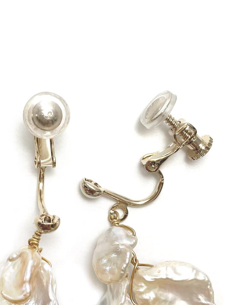 Freshwater Pearl Coin Petal Earrings with Silicone Natural Power Stone A1037 [Cherry] Cover, Stone,