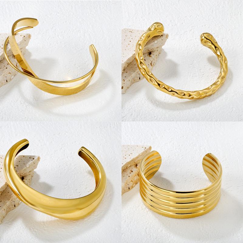 Vintage Geometric Open Cuff Bracelet Fashionable Personalized Jewelry High-End Gold Tone Bangle