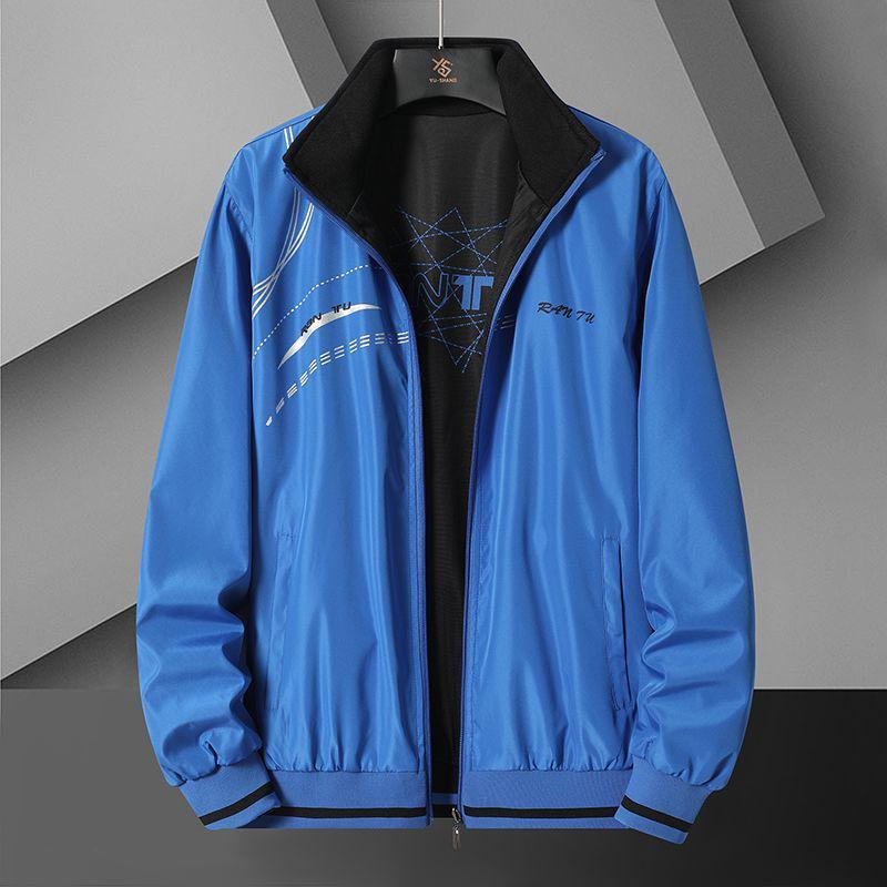 Herren Wende Windbreaker Jacke mit Stehkragen – Frühling/Herbst, Lockerer Schnitt, Große Größen.